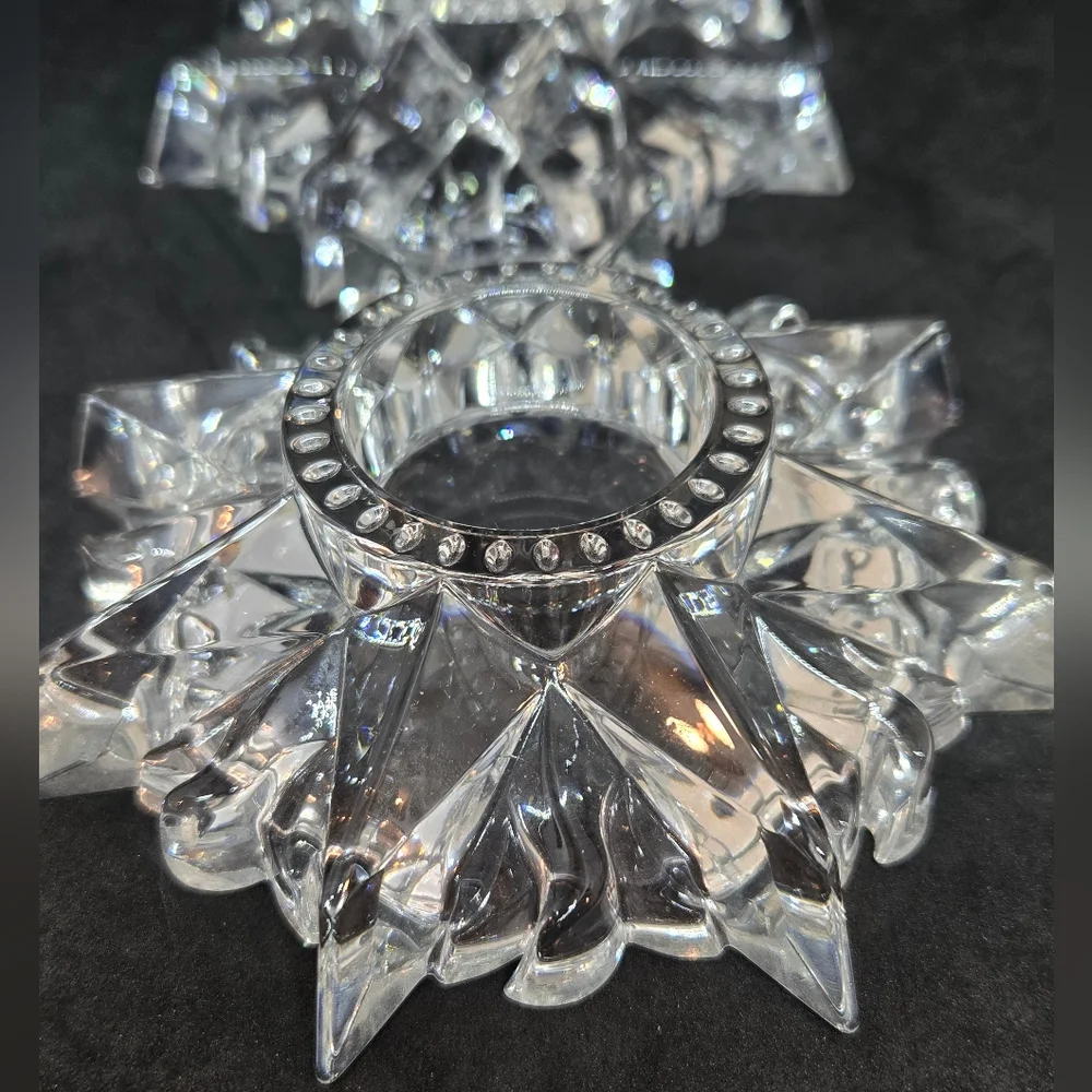 Vintage De Plomb Sunburst 24 Lead Crystal Glass Votive Candle Holder